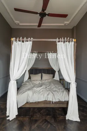 Canopy bed linen curtains with ties in White color