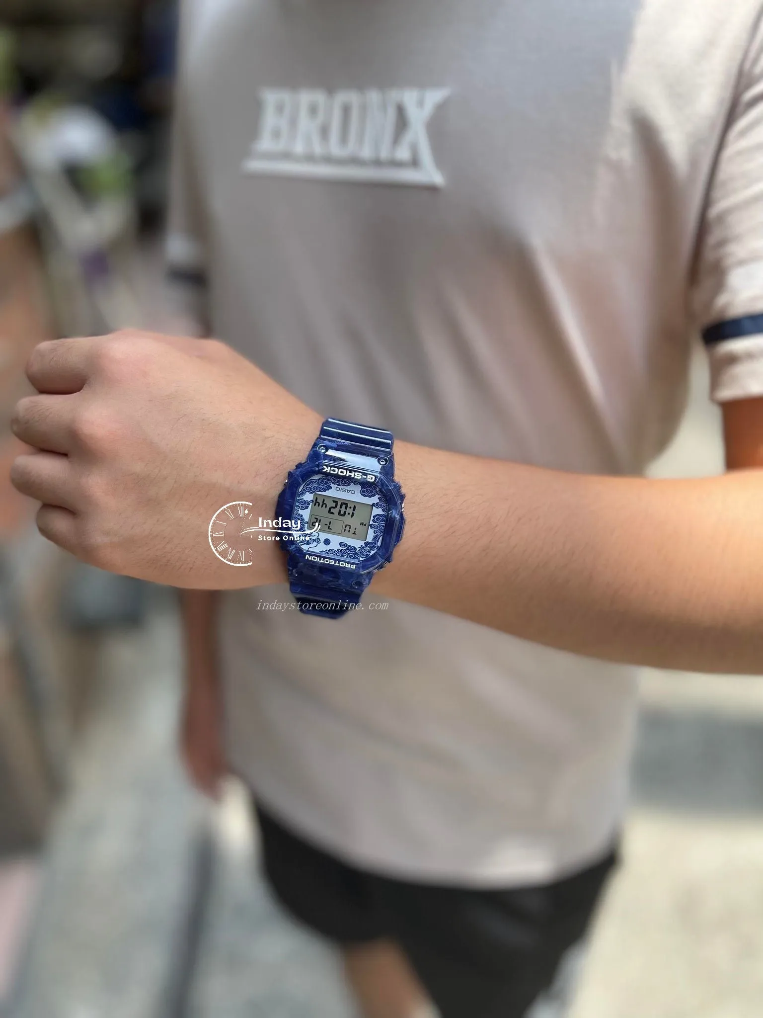 Casio G-Shock Men's Watch DW-5600BWP-2 Digital 5600 Series Blue and White Porcelain Edition