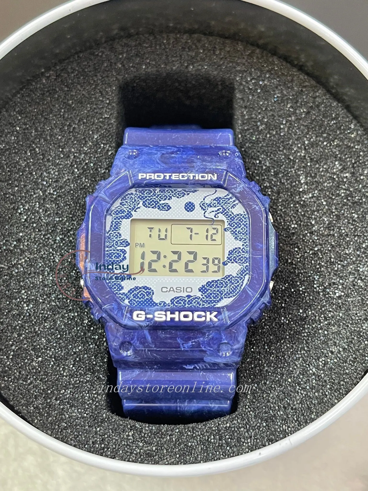 Casio G-Shock Men's Watch DW-5600BWP-2 Digital 5600 Series Blue and White Porcelain Edition