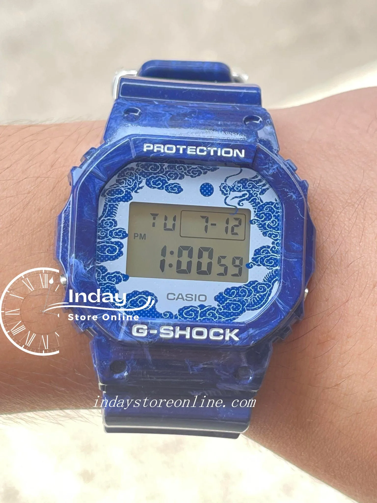 Casio G-Shock Men's Watch DW-5600BWP-2 Digital 5600 Series Blue and White Porcelain Edition
