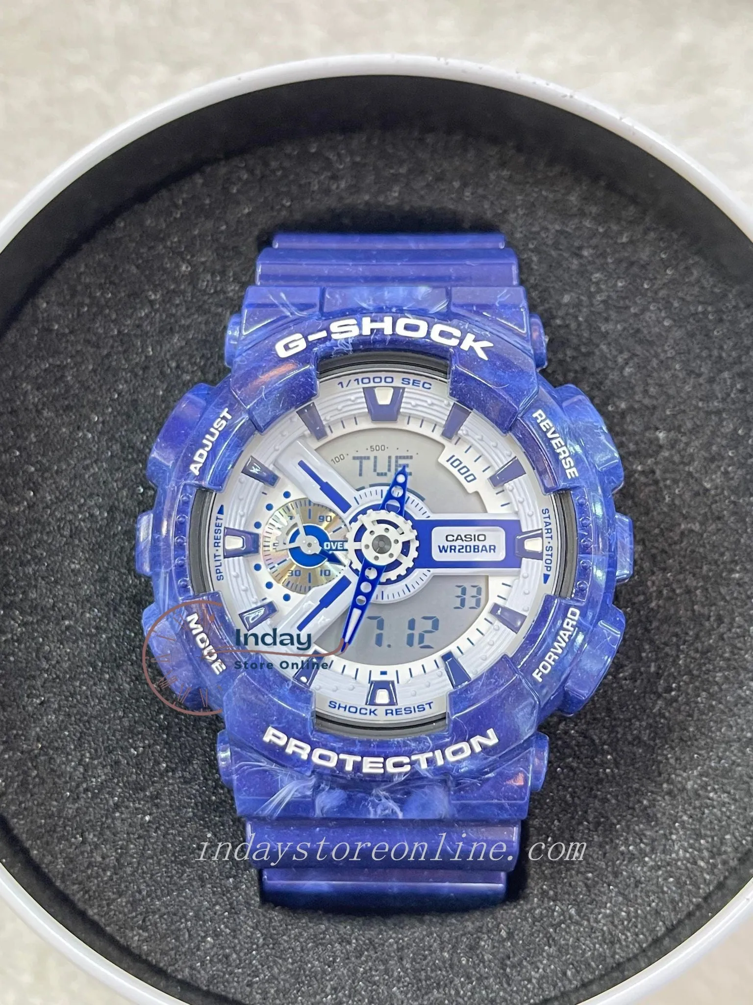 Casio G-Shock Men's Watch GA-110BWP-2A Analog-Digital GA-110 Series Blue and White Porcelain