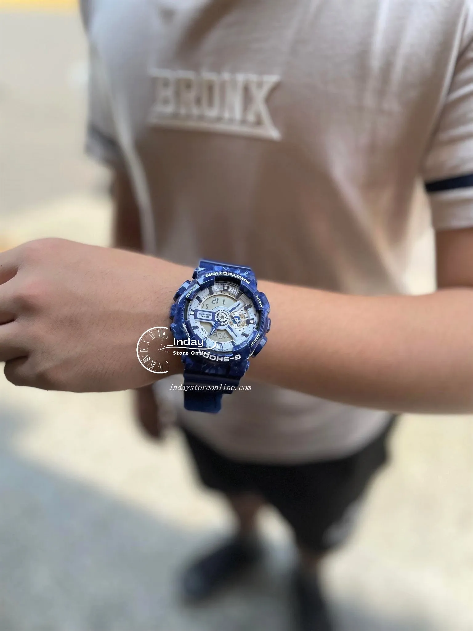 Casio G-Shock Men's Watch GA-110BWP-2A Analog-Digital GA-110 Series Blue and White Porcelain