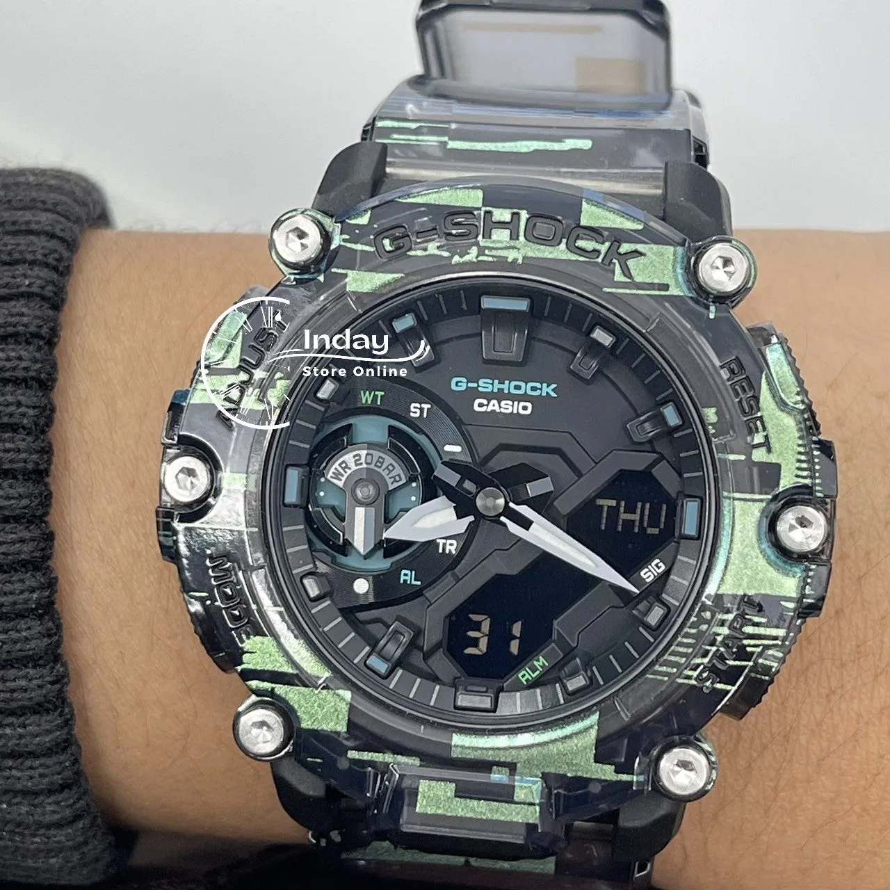 Casio G-Shock Men's Watch GA-2200NN-1A Analog-Digital GA-2200 Series Digital Glitch Transparent Color