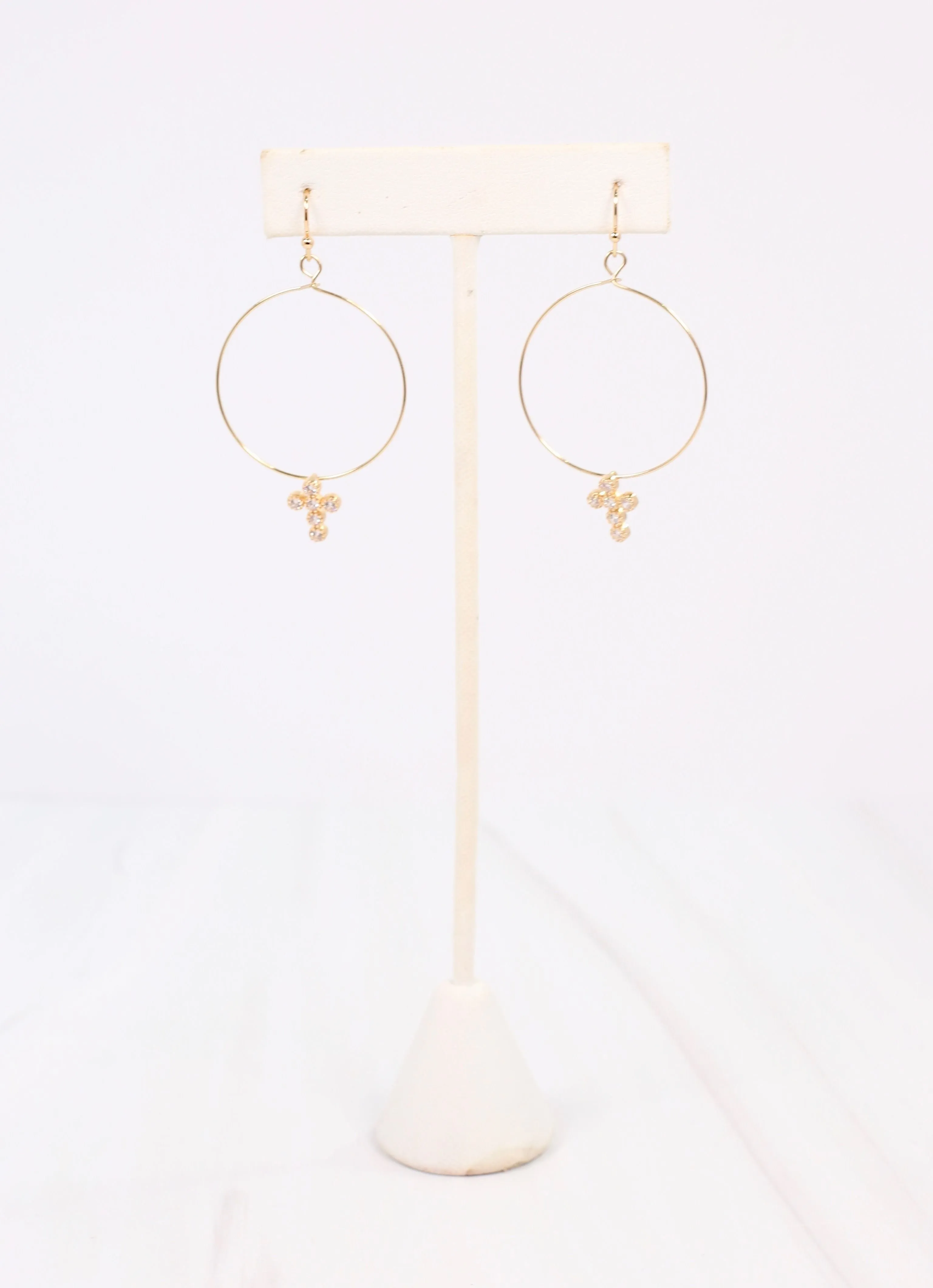 Cassidey CZ Cross Hoop Earring Gold
