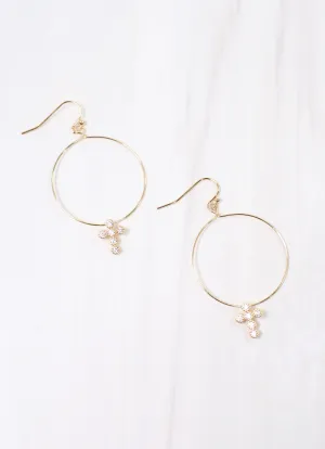 Cassidey CZ Cross Hoop Earring Gold