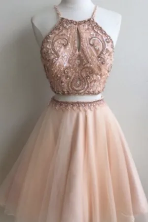 Cheap Short Beading Backless Two Pieces Homecoming/Prom Dress OK276