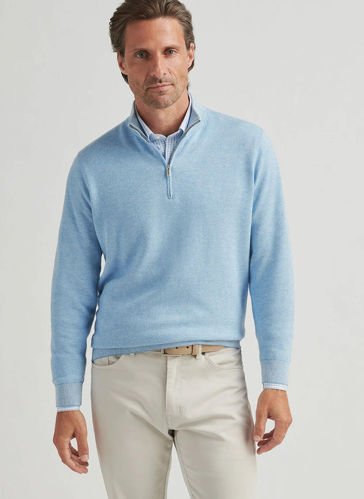COOL SPUN BIRDSEYE 1/4 ZIP SWEATER - MORNING BLUE