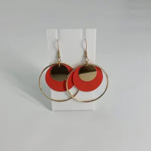 Coral & Gold Hammered Metal & Acrylic Dangle Earrings