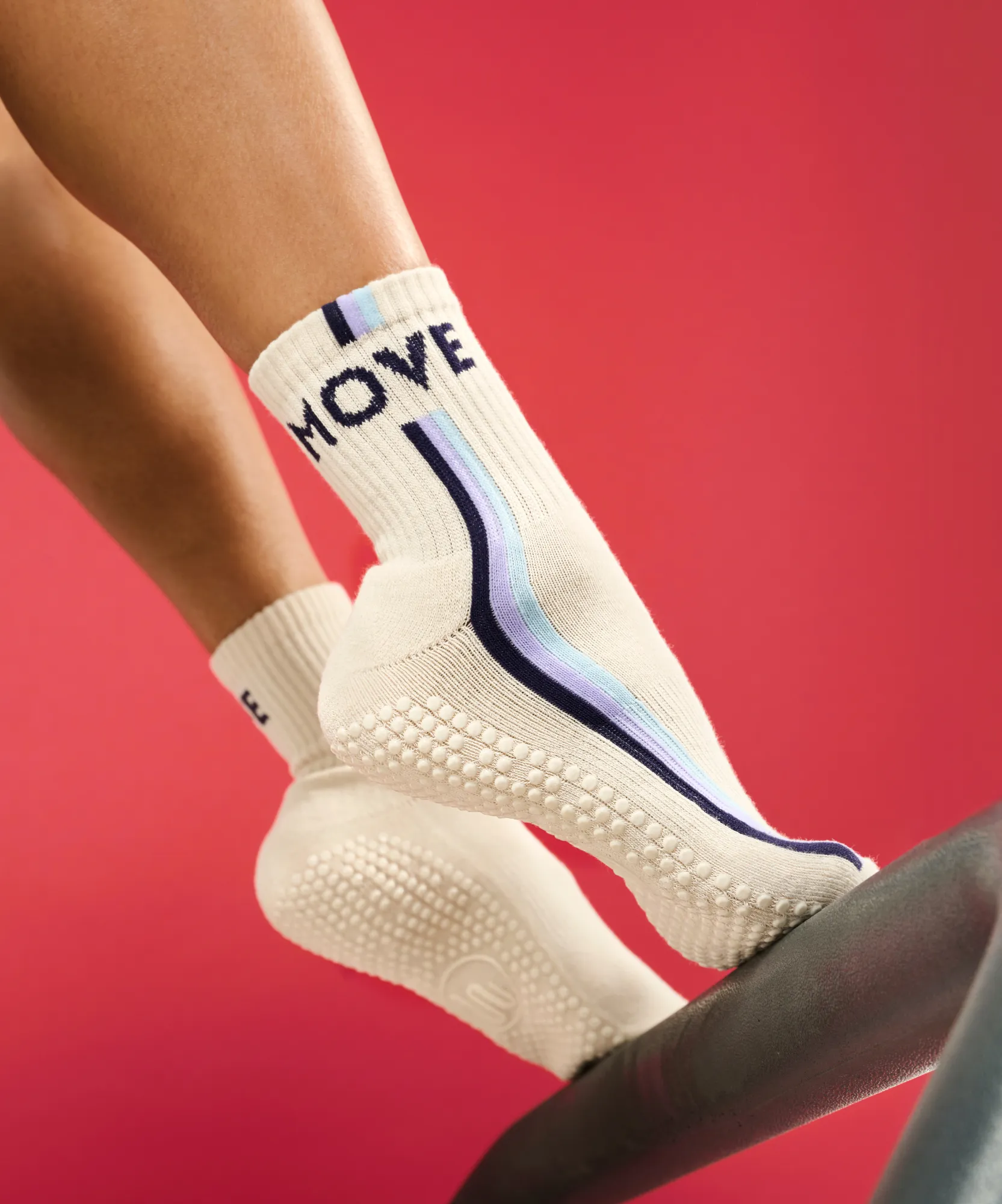 Crew Non Slip Grip Socks - Stellar Stripes Milk