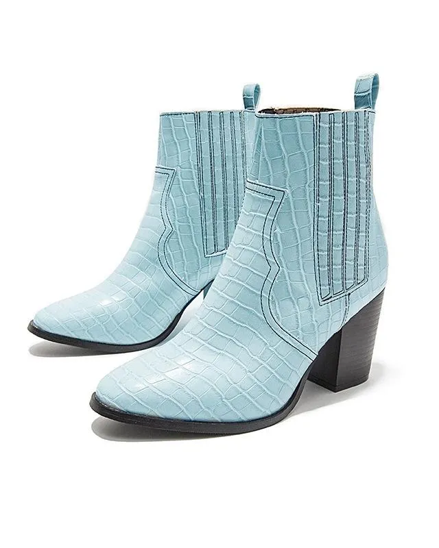 Crocodile Pattern Leather  Chelsea Boots - Blue