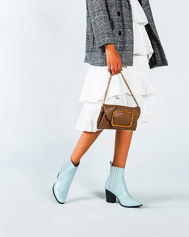 Crocodile Pattern Leather  Chelsea Boots - Blue