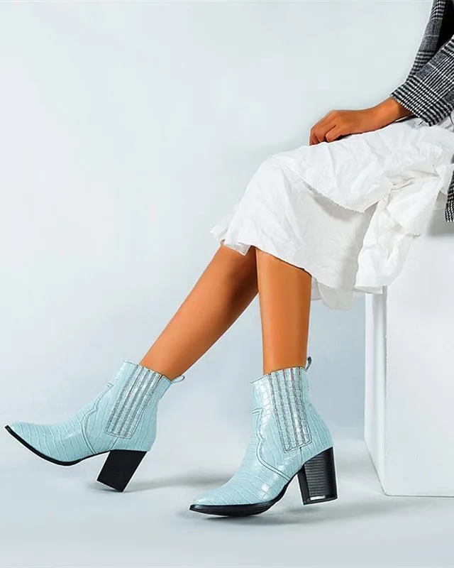 Crocodile Pattern Leather  Chelsea Boots - Blue