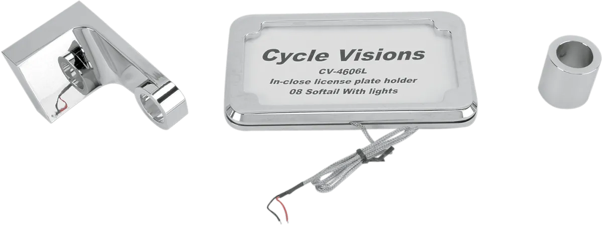Cycle Visions CV-4606L In Close Vertical License Plate Holder with Plate Light - Chrome
