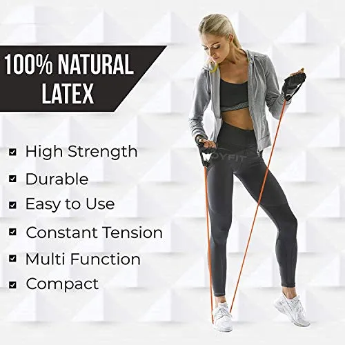 DAZIBAO ® Double Toning Resistance Tube Heavy Quality Pull Rope Elastic Rubber Exercise Band with Heavy Quality Grip D Shaped Handles and Workout Chart for Stretching, Workout, Home Gym (Black)