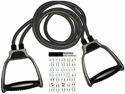 DAZIBAO ® Double Toning Resistance Tube Heavy Quality Pull Rope Elastic Rubber Exercise Band with Heavy Quality Grip D Shaped Handles and Workout Chart for Stretching, Workout, Home Gym (Black)