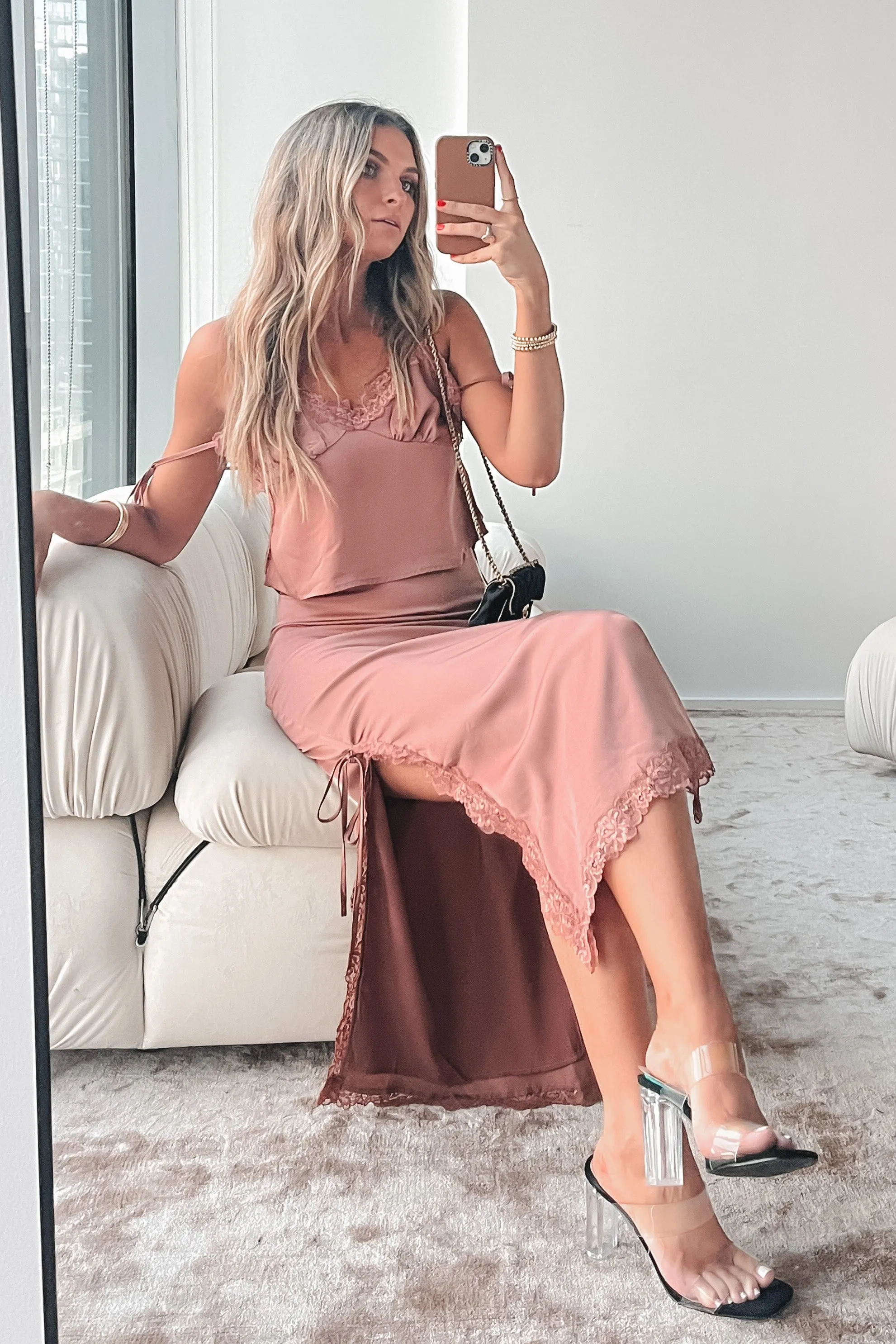 DEAL Stop And Smell The Roses Dusty Satin Maxi Skirt