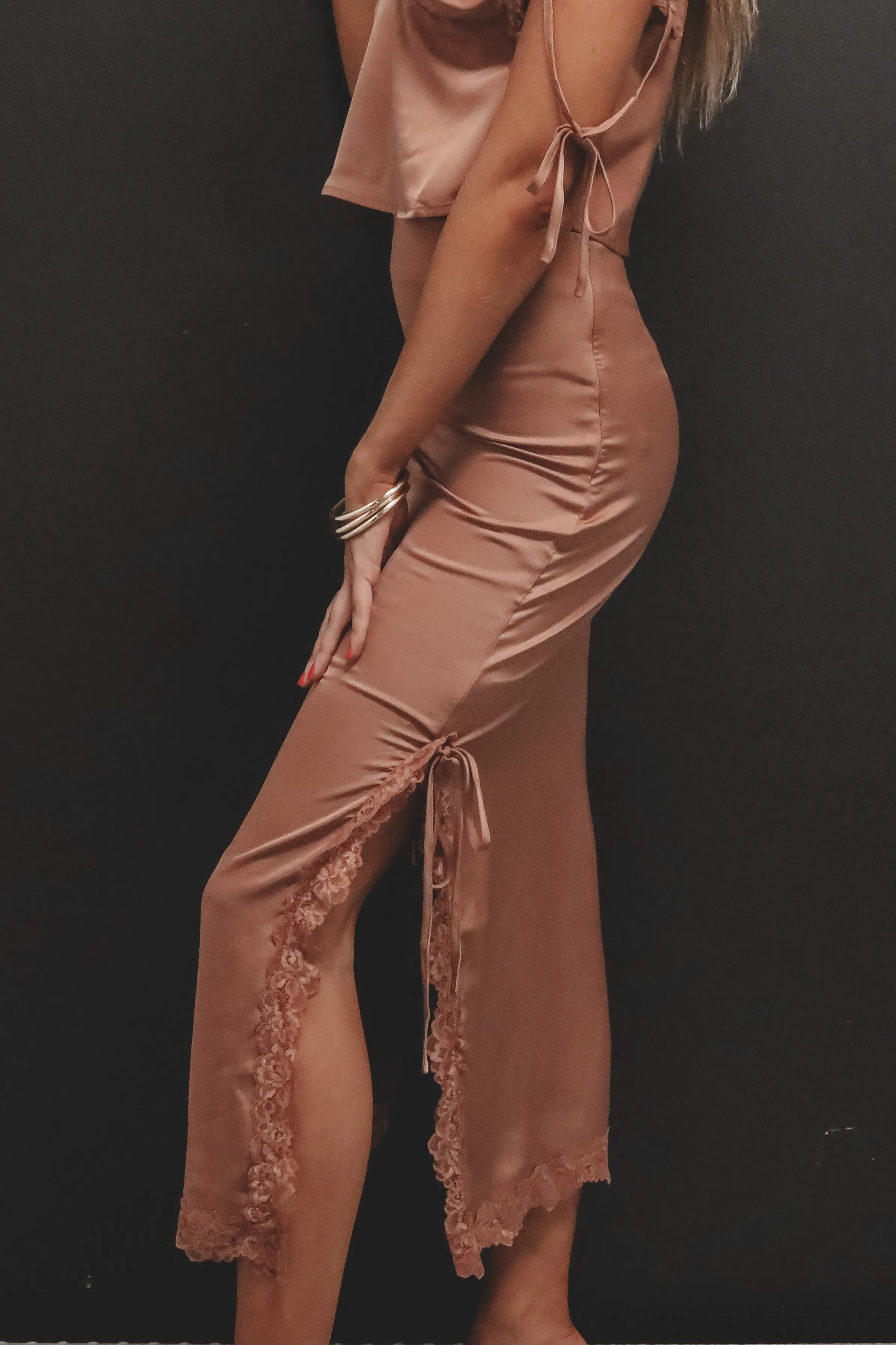 DEAL Stop And Smell The Roses Dusty Satin Maxi Skirt