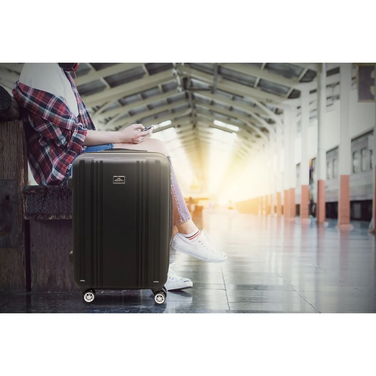 Dellonda 3-Piece Lightweight Luggage Suitcase Trolley Set ABS TSA Lock Black
