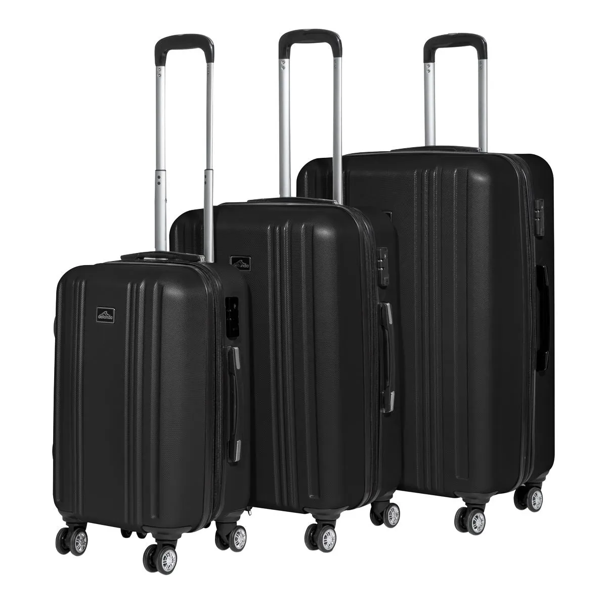 Dellonda 3-Piece Lightweight Luggage Suitcase Trolley Set ABS TSA Lock Black