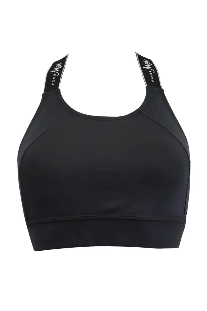 Energy Logo Elastic Crop Top Bra In Black & White - Pour Moi