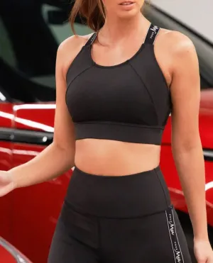 Energy Logo Elastic Crop Top Bra In Black & White - Pour Moi