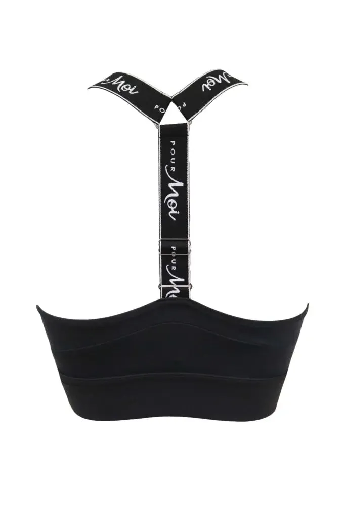 Energy Logo Elastic Crop Top Bra In Black & White - Pour Moi