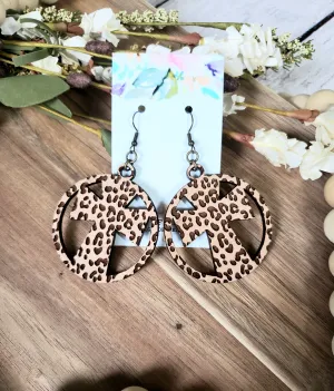 Engraved Leopard, Round Cross Earrings