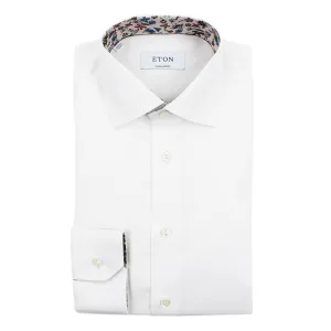 Eton - Contemporary Fit Floral Detail Twill Shirt in White