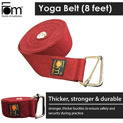 Fom (Friends Of Meditation) Yoga Belt (8Ftx1.5Â€): Best For Daily Stretching, Yoga, Pilates, Physical Therapy, Fitness - Cotton, Maroon