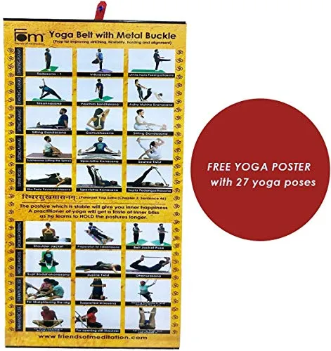 FOM (Friends of Meditation) Yoga Belt- Best for Daily Stretching, Yoga, Pilates, Physical Therapy, Fitness (Black)