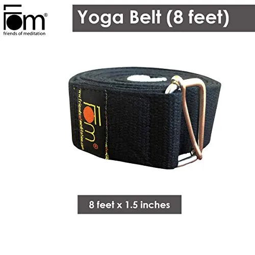 FOM (Friends of Meditation) Yoga Belt- Best for Daily Stretching, Yoga, Pilates, Physical Therapy, Fitness (Black)