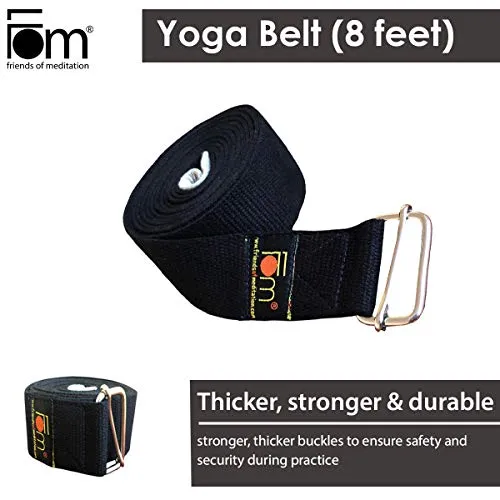 FOM (Friends of Meditation) Yoga Belt- Best for Daily Stretching, Yoga, Pilates, Physical Therapy, Fitness (Black)