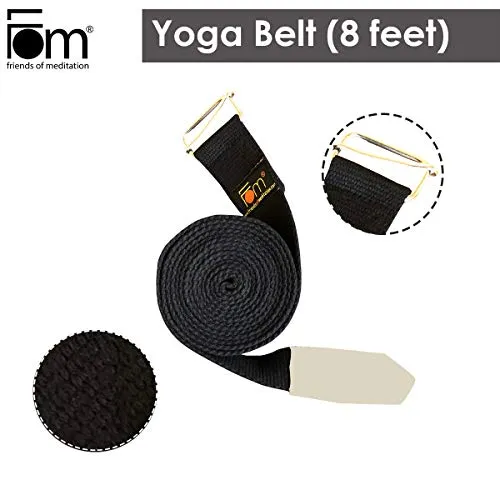 FOM (Friends of Meditation) Yoga Belt- Best for Daily Stretching, Yoga, Pilates, Physical Therapy, Fitness (Black)