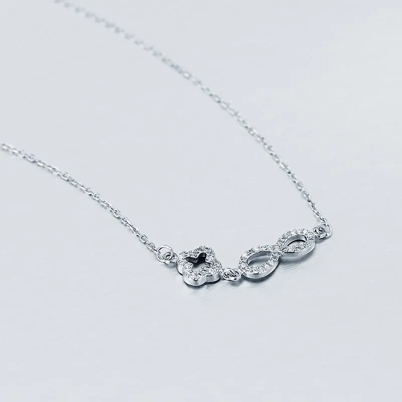Genuine 925 Sterling Silver Romantic Necklace, Endless Love Pendant with Cubic Zirconia, Newest Fashion Jewelry Gift for Wedding