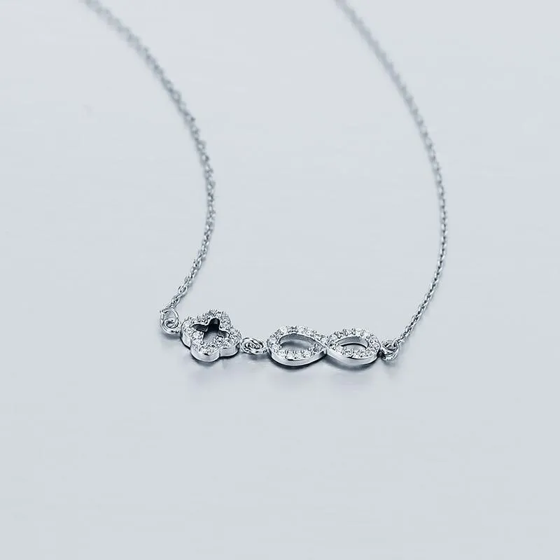 Genuine 925 Sterling Silver Romantic Necklace, Endless Love Pendant with Cubic Zirconia, Newest Fashion Jewelry Gift for Wedding