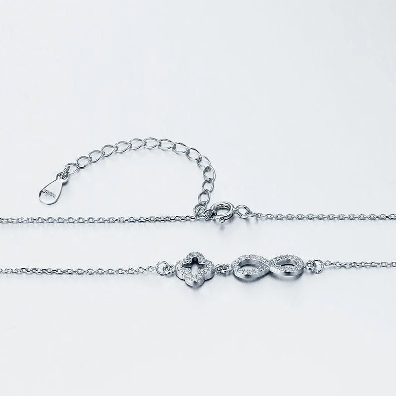 Genuine 925 Sterling Silver Romantic Necklace, Endless Love Pendant with Cubic Zirconia, Newest Fashion Jewelry Gift for Wedding