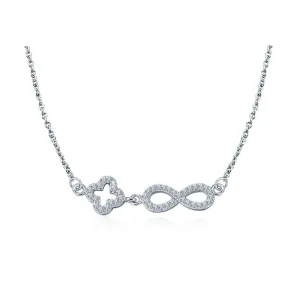 Genuine 925 Sterling Silver Romantic Necklace, Endless Love Pendant with Cubic Zirconia, Newest Fashion Jewelry Gift for Wedding