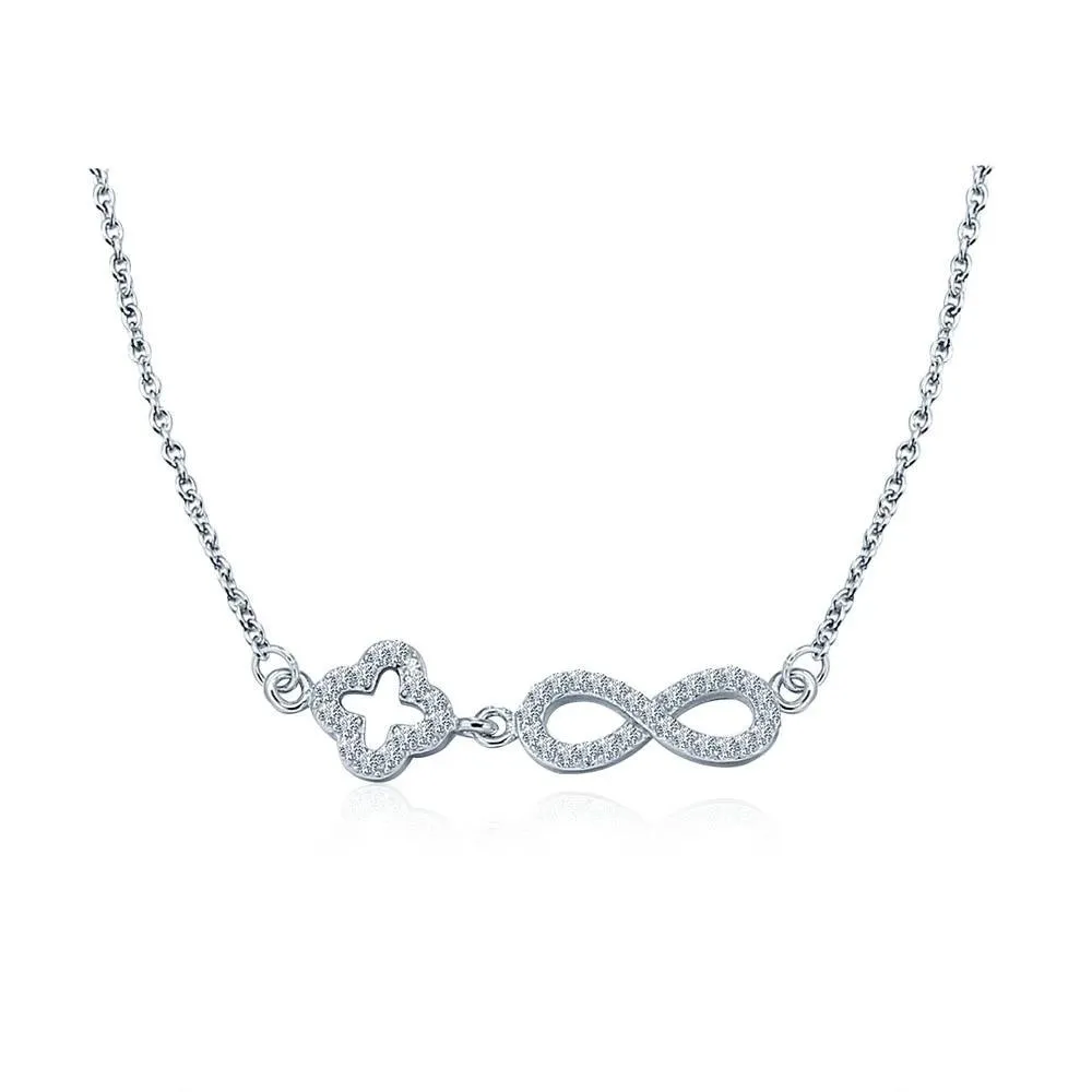 Genuine 925 Sterling Silver Romantic Necklace, Endless Love Pendant with Cubic Zirconia, Newest Fashion Jewelry Gift for Wedding
