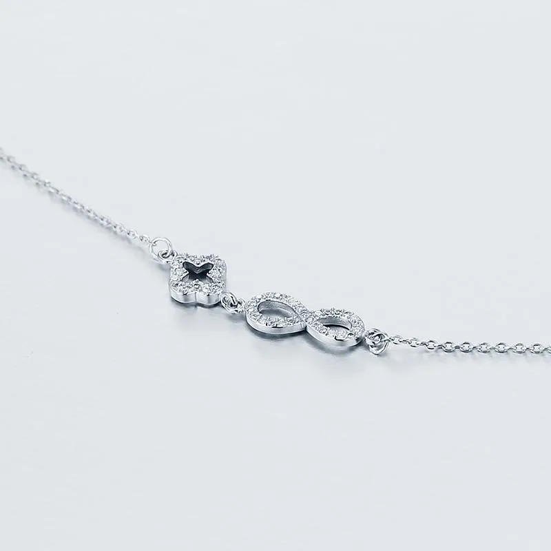 Genuine 925 Sterling Silver Romantic Necklace, Endless Love Pendant with Cubic Zirconia, Newest Fashion Jewelry Gift for Wedding