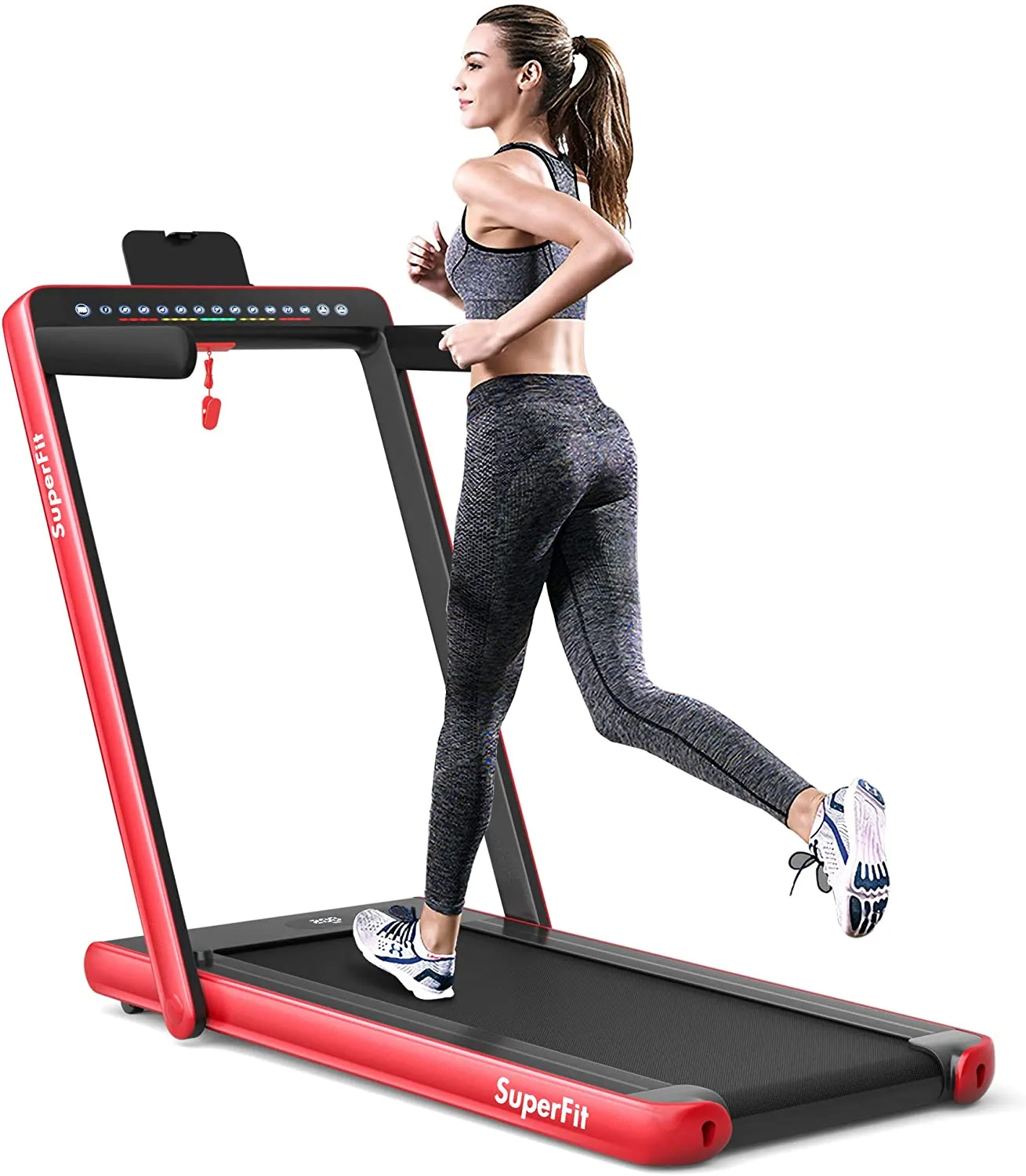 Goplus 2 in 1 Folding Treadmill with Dual Display, 2.25HP Superfit Under Desk Electric Pad Treadmill, Installation-Free, Blue Tooth Speaker, Remote Control, Walking Jogging Machine for Home/Office Use