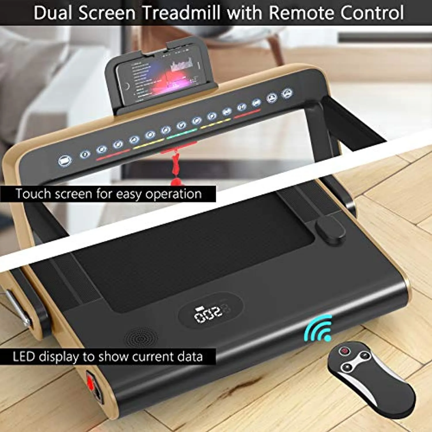 Goplus 2 in 1 Folding Treadmill with Dual Display, 2.25HP Superfit Under Desk Electric Pad Treadmill, Installation-Free, Blue Tooth Speaker, Remote Control, Walking Jogging Machine for Home/Office Use