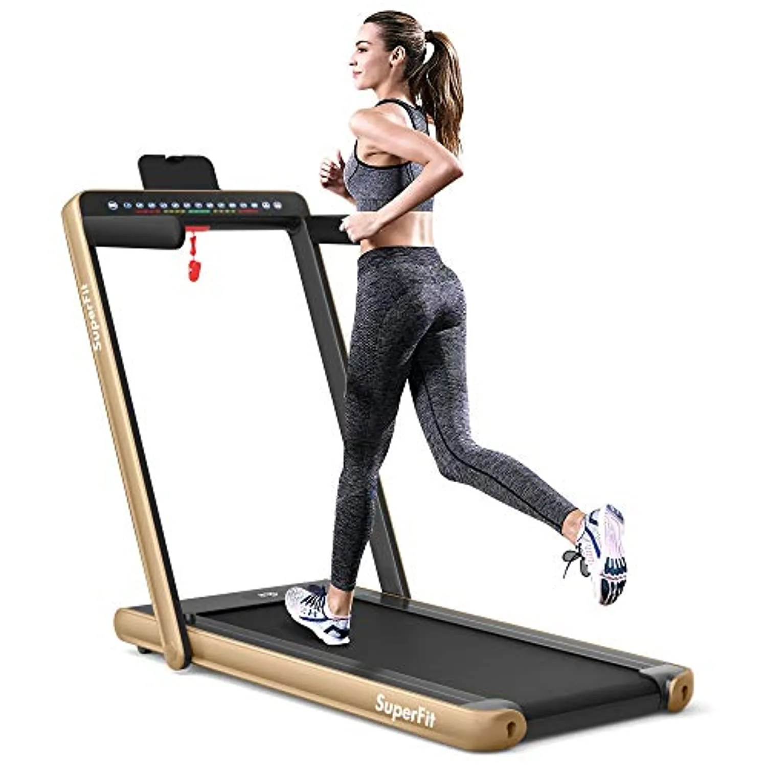 Goplus 2 in 1 Folding Treadmill with Dual Display, 2.25HP Superfit Under Desk Electric Pad Treadmill, Installation-Free, Blue Tooth Speaker, Remote Control, Walking Jogging Machine for Home/Office Use
