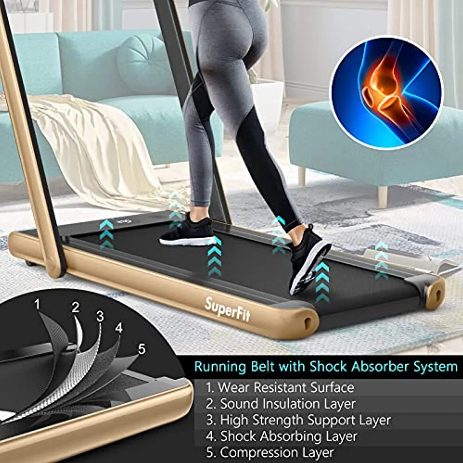Goplus 2 in 1 Folding Treadmill with Dual Display, 2.25HP Superfit Under Desk Electric Pad Treadmill, Installation-Free, Blue Tooth Speaker, Remote Control, Walking Jogging Machine for Home/Office Use