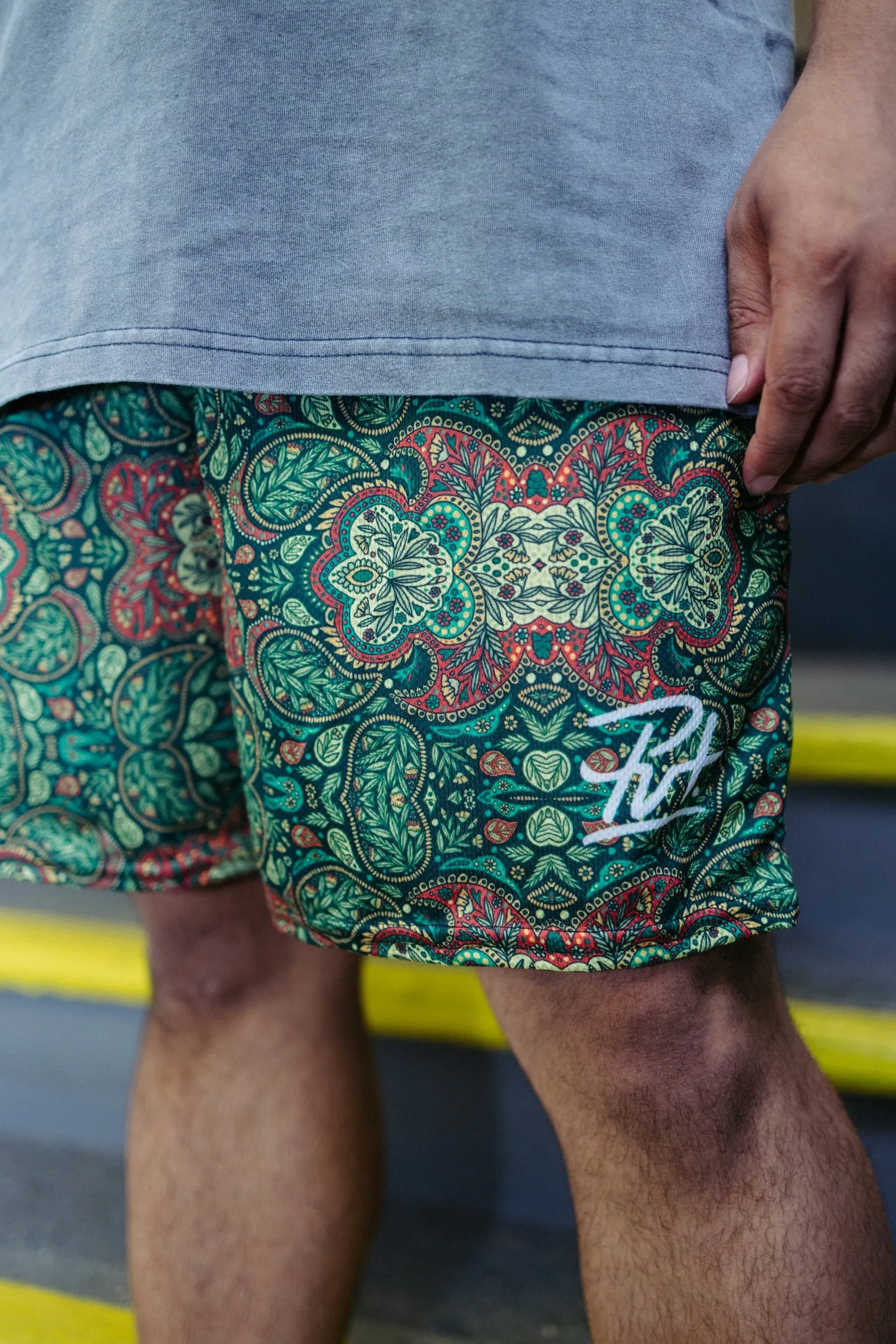 Green Paisley Mesh Shorts Lightweight