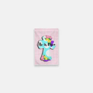 He is Risen Cross Gingham Garden Flag - 12" x 18"
