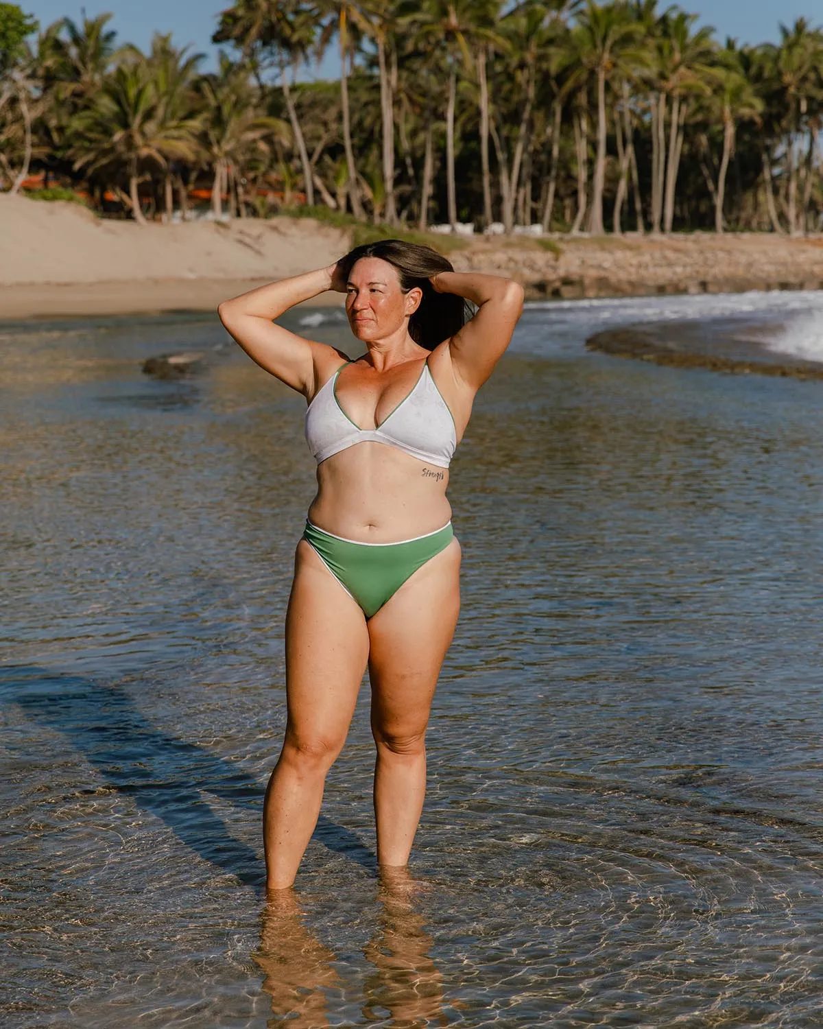 Hermosa Reversible Bikini Top - Ivory Map of Dreams / Shale Green