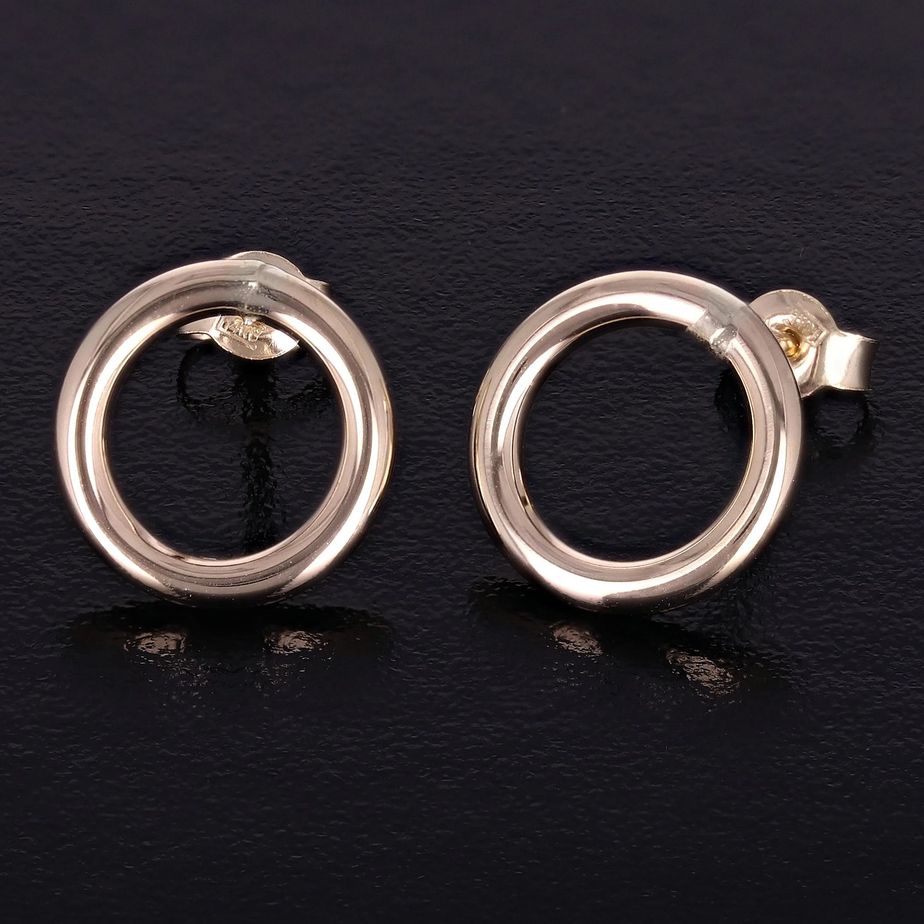 Italian 14k Yellow Gold Shiny Lightweight Eternity Circle Hoop Stud Earrings