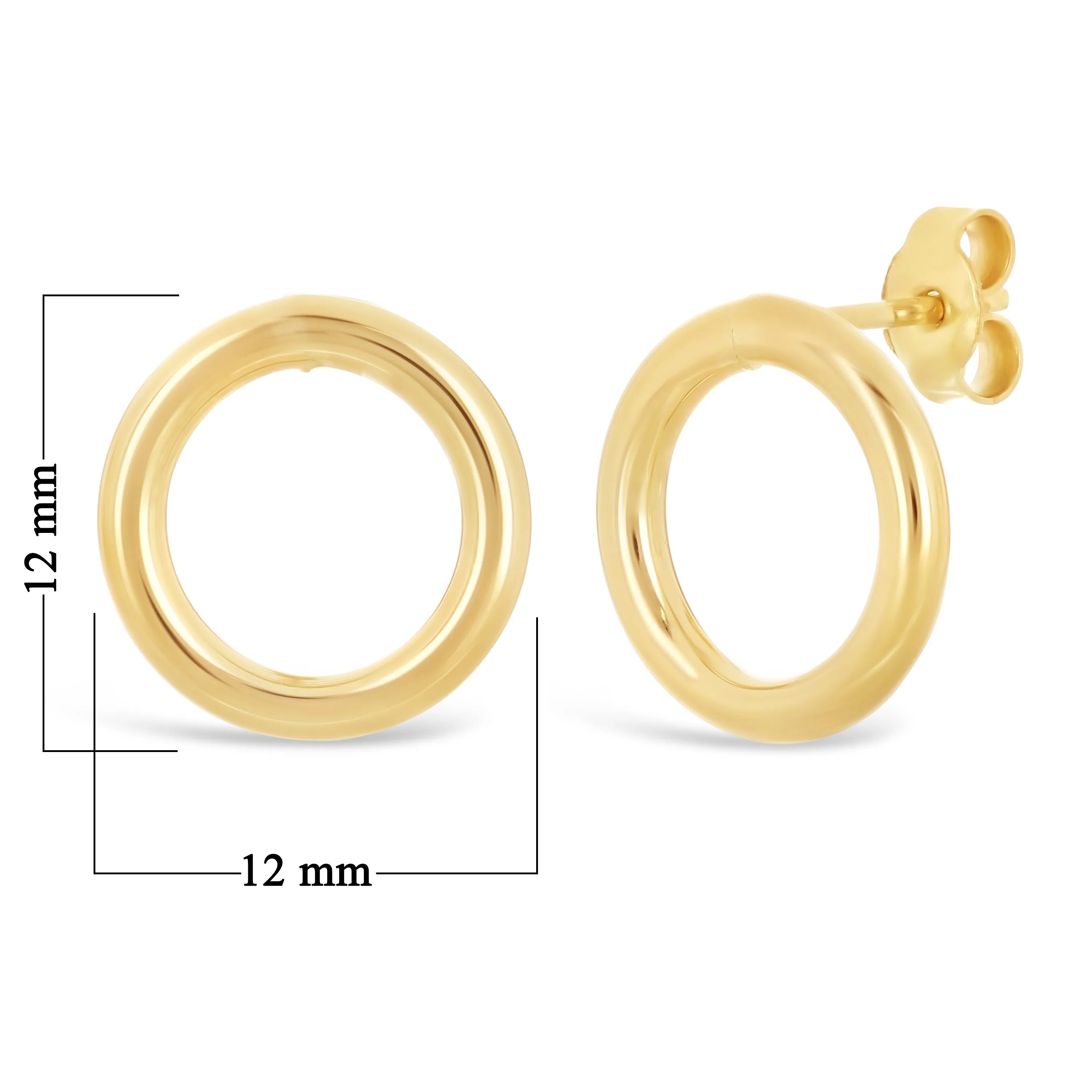 Italian 14k Yellow Gold Shiny Lightweight Eternity Circle Hoop Stud Earrings