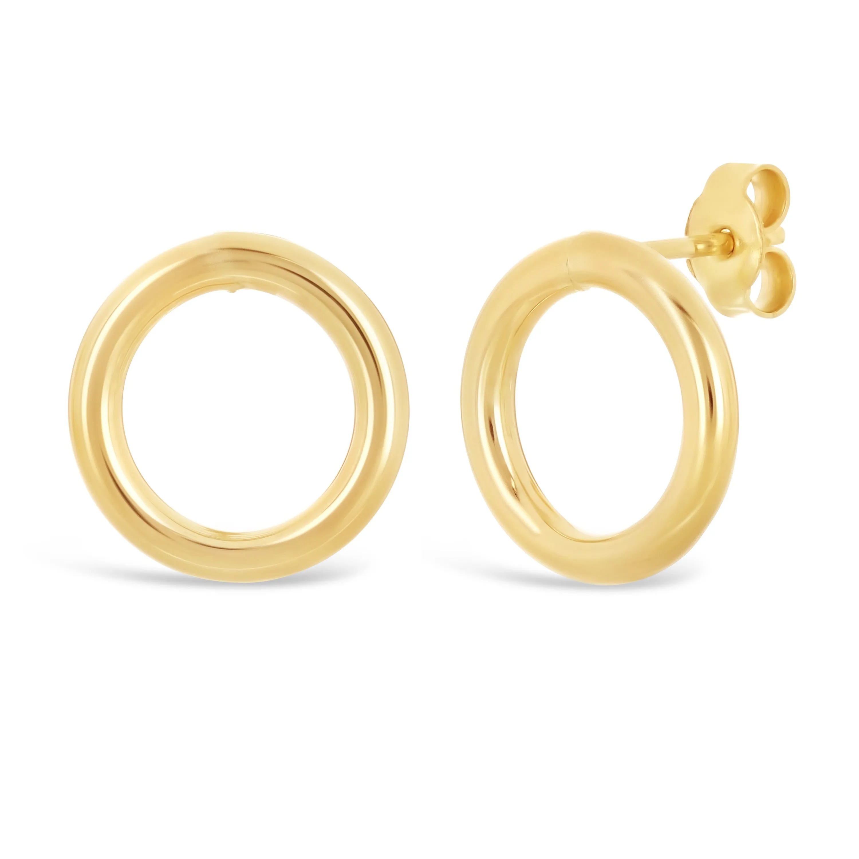 Italian 14k Yellow Gold Shiny Lightweight Eternity Circle Hoop Stud Earrings