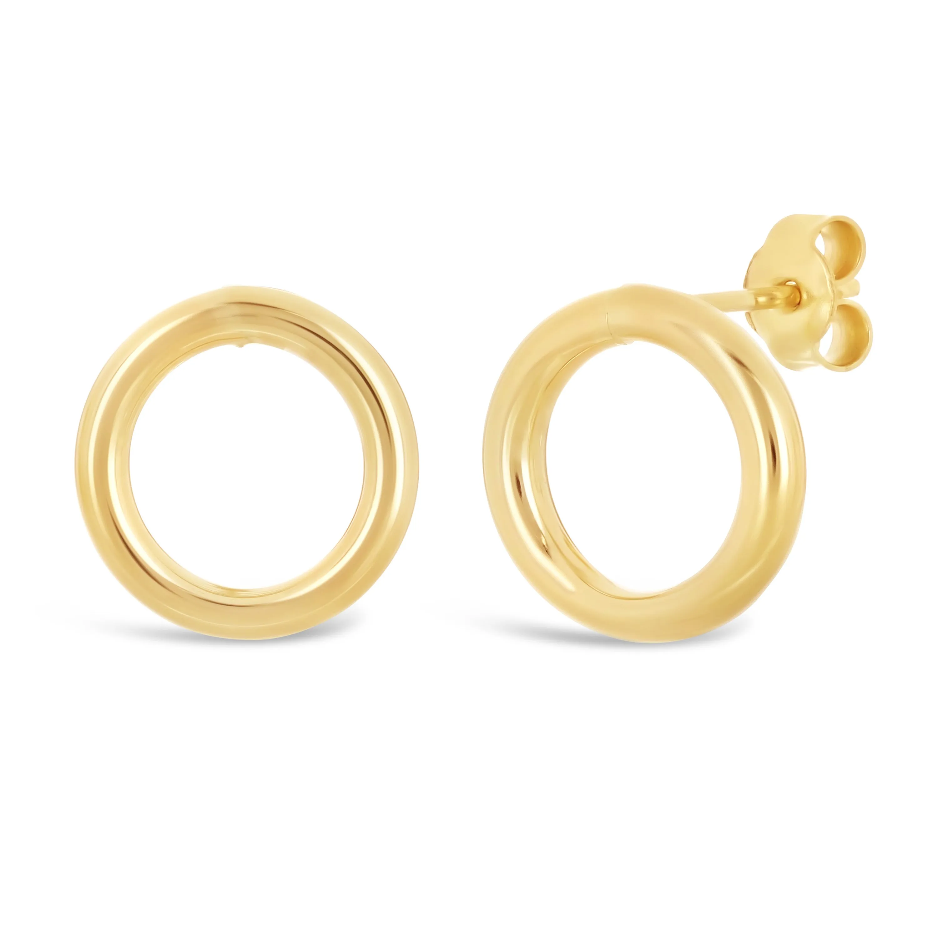 Italian 14k Yellow Gold Shiny Lightweight Eternity Circle Hoop Stud Earrings